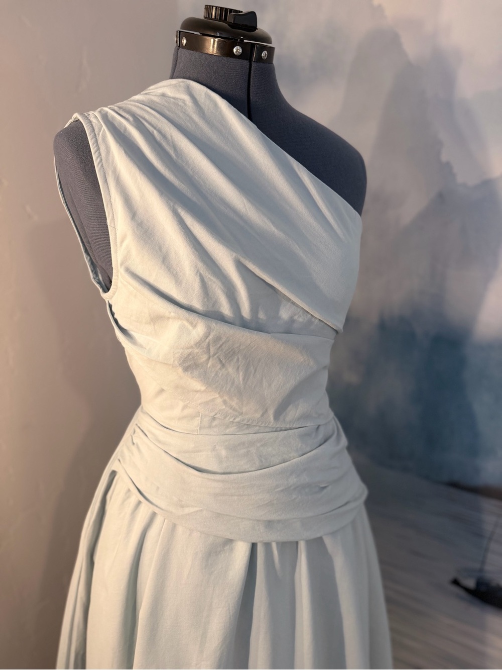 One-Shoulder Pale Blue Wrap-Detail Women’s Dress 229 - Picture 3 of 12